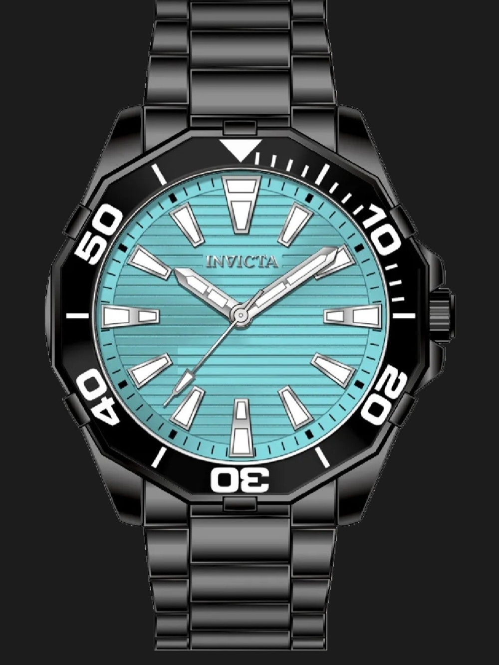 Invicta Black Stainless Steel Watch with Turquoise Dial